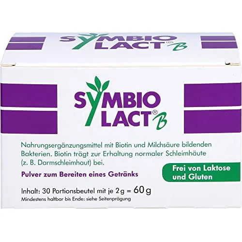 Symbio Lact B 30 ST - Nahrungsergänzungsmittel mit Biotin und Milchsäure bildenden Bakterien, unterstützt die Erhaltung normaler Schleimhäute, laktose- und glutenfrei.