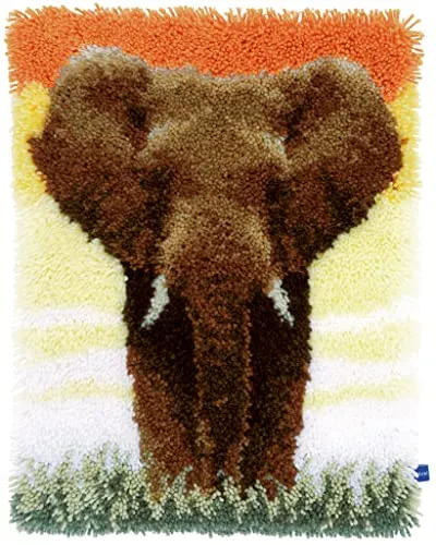 Vervaco PN-0150518 Knüpfteppichpackung Elefant in der Savanne - Knüpfen - Kits, inklusive allem Zubehör für kreative Projekte und perfekte Ergebnisse in der heimischen Werkstatt.