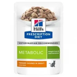 Hill's Prescription Diet Metabolic Weight Management Nassfutter für Katzen mit Huhn (Beutel) 1 Karton (12 x 85 g)