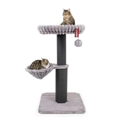 CanadianCat Company | Kratzbaum Louis - grau | 68 x 68 x 124 cm - Katzenmöbel für kleine Wohnungen – Mit nur 68 x 68 x 124 cm bietet dieser Kratzbaum Komfort und Spielspaß. Robuste Sisal-Kratzsäule schützt Möbel, während die gepolsterte Liegefläche und das integrierte Spielzeug für Entspannung sorgen.