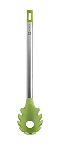 BRA Prior | Nudellöffel geeignet für den Kontakt mit Lebensmitteln, Edelstahl 18/10 und Silikon, grün, 35 x 6,5 x 3,5 cm