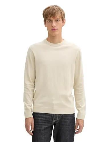 TOM TAILOR Rundhalspullover für Herren, 3XL, beige - Herren-Pullover aus 100% Baumwolle mit Logostickerei. Der regular fit und das weiche Strickmaterial sorgen für hohen Tragekomfort und Wärme.