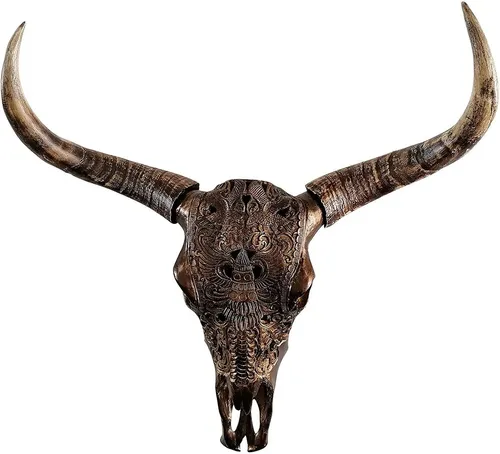 MichaelNoll XXL Stierkopf Bullenschädel - Exklusive Wanddeko aus Polyresin - Deko-Objekte: Handbemalter XXL Stierkopf aus robustem Polyresin, ideal für stilvolle Akzente in jedem Raum. Verwandelt leere Wände in echte Hingucker!