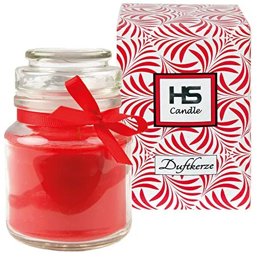 HS Candle Duftkerze Rose im Glas, Kerze 10cm x Ø7cm in Geschenkbox, 120gr. Wachs - Brenndauer ca. 30 Stunden, Duft Kerze BonBon Glas mit Deckel