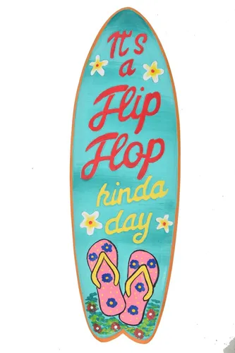 Deko Surfboard 60cm aus Holz mit Sandalen Surfbrett Deko Tiki Bar Style Sommer