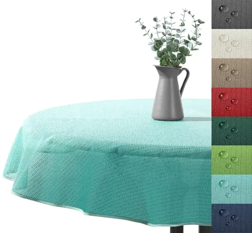 Outdoor Tischdecke Gartentischdecke wasserfest wetterbeständig rutschfest waschbar Outdoortischdecke Weichschaum Garten Balkon Camping Party Tischdeko Typ883 Mint 140 cm rund