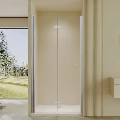 AmuseVera Faltbare Duschtür 75 x 185 cm – Platzsparende Nischentür