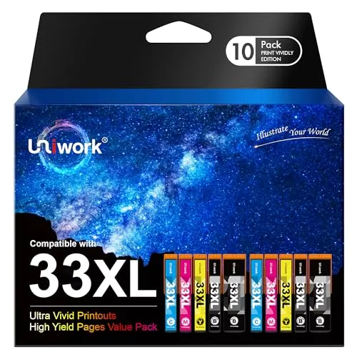 Uniwork 33XL 33 XL Multipack Druckerpatronen Kompatibel für Epson 33 XL 33XL Patronen für Epson Expression Premium XP-530 XP-540 XP-7100 XP-900 XP-830 XP-630 XP-635 XP-645 XP-640 (10er-Pack)