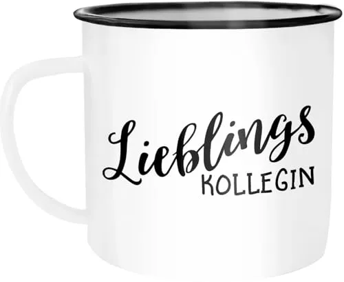 MoonWorks Emaille Tasse Becher Lieblingskollegin Geschenk Freundschaft Kollege Arbeitskollege Büro Kaffeetasse Weiss-schwarz unisize