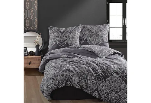 yadetextil Bettwäsche Set 200x200 cm Pulse V1 - Bettwäsche-Set 200x200 cm aus 100% Baumwolle/Renforcé, atmungsaktiv und pflegeleicht. Modernes florales Design in Schwarz mit elegantem Paisley-Muster für traumhaften Schlafkomfort.