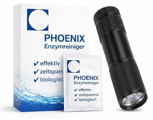Tiergeruch Entferner 500g (25L) Enzymreiniger + Urinfinder UV-Lampe Granulat-Konzentrat gegen Tiergeruch | PHOENIX