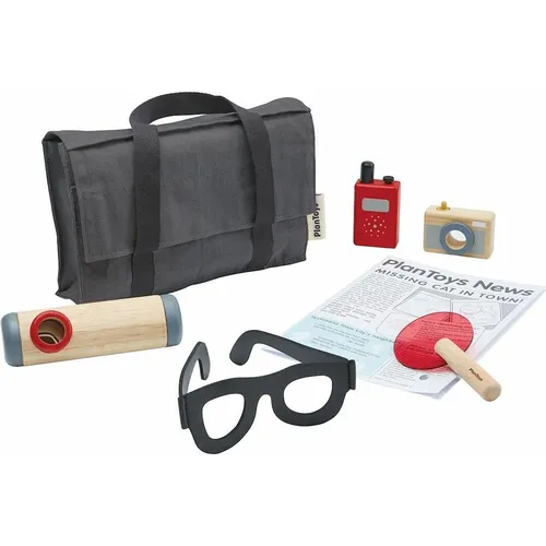 PLAN TOYS Zestaw małego detektywa - Detektivspiel für Kinder: Mit Brille, Walkie-Talkie, Kamera und mehr. Fördert Kreativität und soziale Fähigkeiten, hergestellt aus nachhaltigem Gummibaumholz.