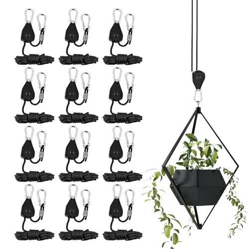 Stück Ratchet Hanger, Einstellbare Ratchet Seilratsche mit Haken 2,4m, 1/8 Zoll Seilaufhänger Seilzugratsche Seilspanner Ratschenseil, Abspannseil mit Ratsche für Pflanzenlampe, Grow Zubehör 12