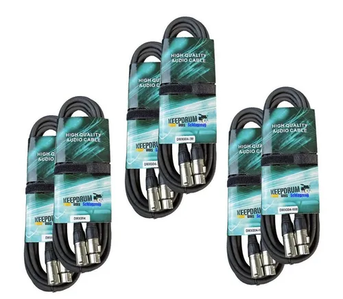 keepdrum DMX-Kabel Set 3-pol XLR - 6 Kabel in 3m, 10m, 15m - Kabel-Set mit 6 hochwertigen DMX-Kabeln (3-pol XLR) für zuverlässige Signalübertragung. Ideal für Lichttechnik, mit Abknickschutz und 100-Ohm Widerstand.