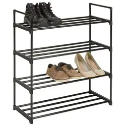 Praktisches Schuhregal in Schwarz - Schuhschrank aus lackiertem Stahl mit 4 Einlegeböden für ca. 12 Paar Schuhe. Ideal für Jugendzimmer oder Eingangsbereich - hält Ihre Schuhsammlung ordentlich und im Blick.