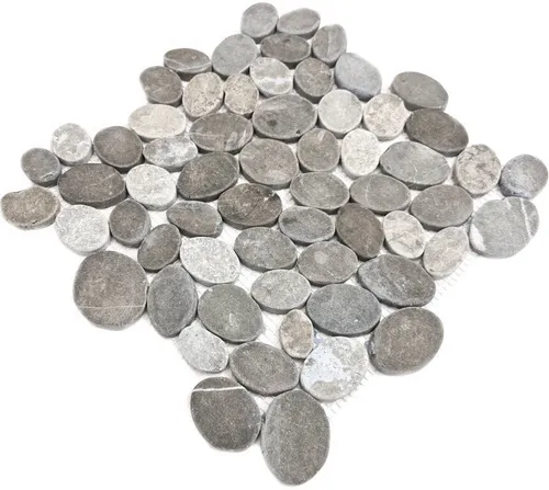 Natursteinmosaik Flusskiesel Mosaikfliesen Grau Oval Duschboden Fliesenspiegel