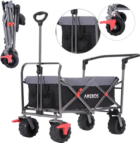 Arebos Bollerwagen 423491 - Faltbar & Traglast 100kg - Bollerwagen für vielseitige Einsätze wie Camping und Einkaufen. Faltbar auf 45,5 x 18 x 78cm, mit 100kg Traglast und robusten PU-Rädern für jedes Gelände.