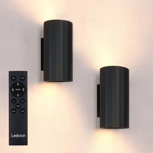 Ledvion 2x LED Wandleuchte USB Aufladbar mit Fernbedienung, Schwarz