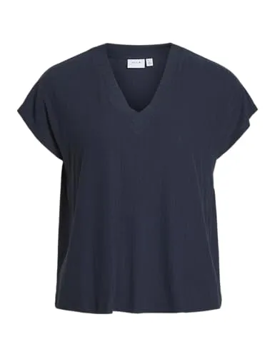 Vila Shirt in Dunkelblau - S - Shirt mit V-Ausschnitt in Dunkelblau, gerade geschnitten und vielseitig kombinierbar für einen eleganten Look.