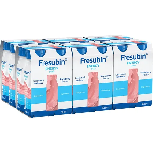 FRESUBIN Energy Drink Erdbeere 24 x 200 ml - Arzneimittel für eine eiweißreiche, hochkalorische Ernährung. Mit 300 kcal pro Flasche ideal bei Appetitlosigkeit und erhöhtem Energiebedarf. Laktose- und glutenfrei, perfekt für unterwegs.