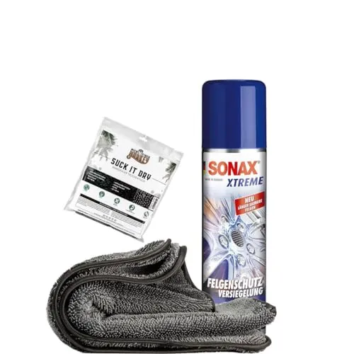 Sonax Xtreme FelgenSchutzVersiegelung 250 ml + Trockentuch - Felgenversiegelung mit Abperl-Effekt für alle Felgenarten, bietet bis zu 6 Wochen starken Schutz vor Verschmutzung und erleichtert die Reinigung.
