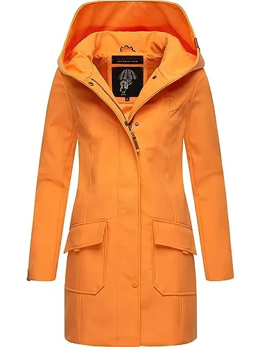 MARIKOO Damen Übergangsjacke Softshellmantel atmungsaktiv mit Kapuze Mayleen Apricot Sorbet Gr. XXL