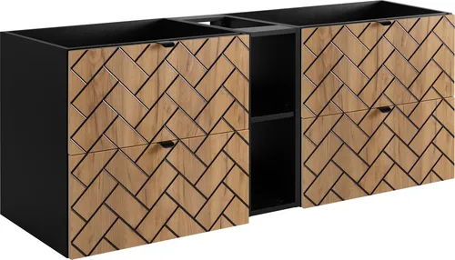Badezimmerschrank, Eiche Craft mit schwarzer Griff, 140 x 57 x 46 cm