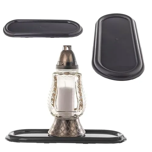 KADAX Plastikunterlage für Grablicht, Ovales Tablett für Grab, Kunststoff Untersatz für Grabblumen und Kerzen, Tafelplatte, Schutz für Grab (Anthrazit, 39.5 cm)