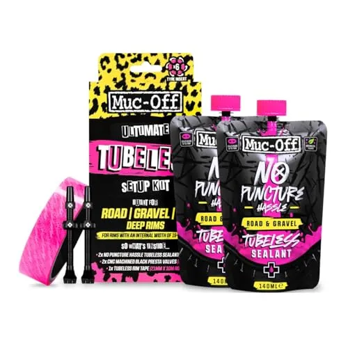 Muc-Off Ultimate Tubeless Kit - Fahrradwerkzeuge für Tubeless-Ready Fahrräder, umfassendes Set mit Felgenband, Flickzeug, Ventilen und Reifendichtmittel für einfaches Umrüsten auf schlauchlos.