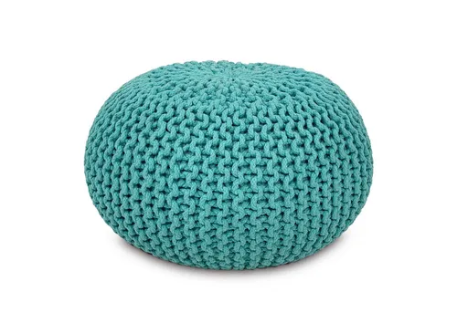 Amago home Strickhocker Pouf Ø45 cm - Nachhaltiger Sitzpouf in Mint - Hocker für Wohnzimmer, handgefertigt aus 100% recycelter Baumwolle, ideal als Sitzgelegenheit oder Fußablage in jedem Raum.