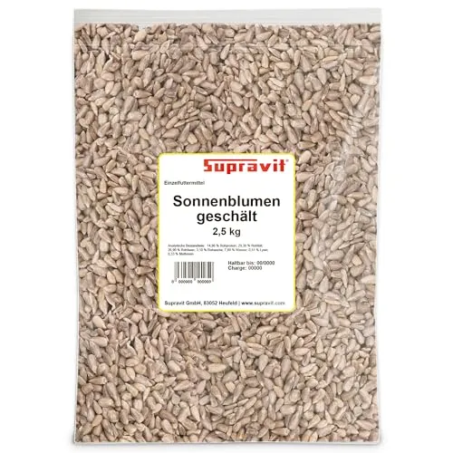 Supravit Sonnenblumenkerne geschält I 2,5kg Beutel Vogelfutter I Ganzjahresfutter für Wildvögel I Frische ölhaltige Kerne aus besten Anbaugebieten