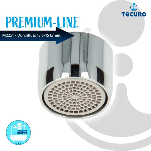 tecuro PREMIUM Mischdüse Strahlregler M22x1 IG, Durchflussklasse A: 13,5 - 15,0 l/min, verchromt