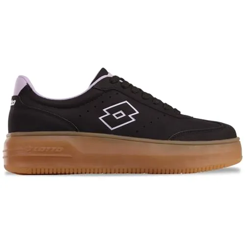 Sneaker LOTTO Gr. 38 - Sportlich mit honigfarbener Plateau-Sohle - Sneaker in Schwarz-Lila, aus hochwertigem Synthetik, mit einer einzigartigen honigfarbenen Plateau-Sohle für mehr Wendigkeite und Komfort. Ideal für den urbanen Lifestyle.