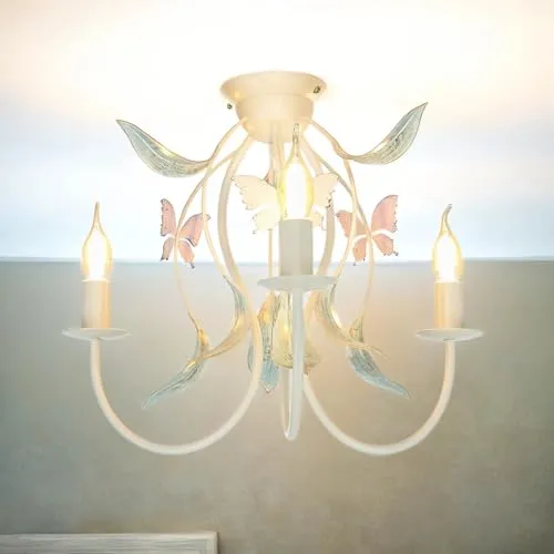 Licht-Erlebnisse Deckenlampe SUMMER - Floral Design in Rosa Weiß - Deckenleuchte aus Metall im eleganten, floralen Stil, ideal für Wohnzimmer oder Küche. Handbemalt und hochwertig verarbeitet, schafft sie eine gemütliche Atmosphäre.