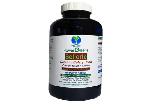 Sellerie Samen Celery Seed Kapseln 360 Stück - Multivitaminpräparate & Mineralien, unterstützt den Säure-Basen-Haushalt und fördert die Verdauung auf natürliche Weise - ganz ohne Zusatzstoffe.