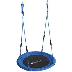 Relaxdays Nestschaukel, runde Hängeschaukel für Kinder, Ø 100 cm, blau - Vielseitiger Spielspaß: Die blaue Nestschaukel ist ideal für Garten, Balkon oder drinnen. Verstellbare Seile von 90 bis 175 cm und gepolsterte Griffe sorgen für Sicherheit und Komfort. Belastbar bis 100 kg – perfekt für Kinder ab 3 Jahren.