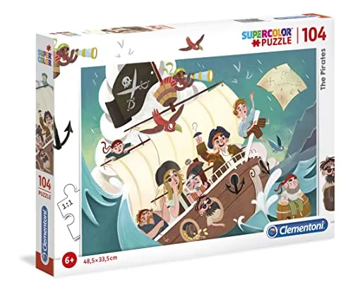 Clementoni 27278 Supercolor Piraten – Puzzle 104 Teile ab 6 Jahren, buntes Kinderpuzzle mit besonderer Leuchtkraft & Farbintensität, Geschicklichkeitsspiel für Kinder