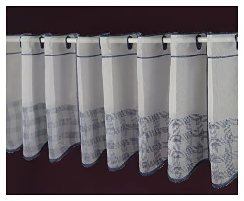 Scheibengardine- Anfertigung nach Maß- Lamellenpanneaux Bistrogardine Voile Höhe 30 cm - Breite der Gardine durch Stückzahl in 16 cm Schritten wählbar weiß-blau