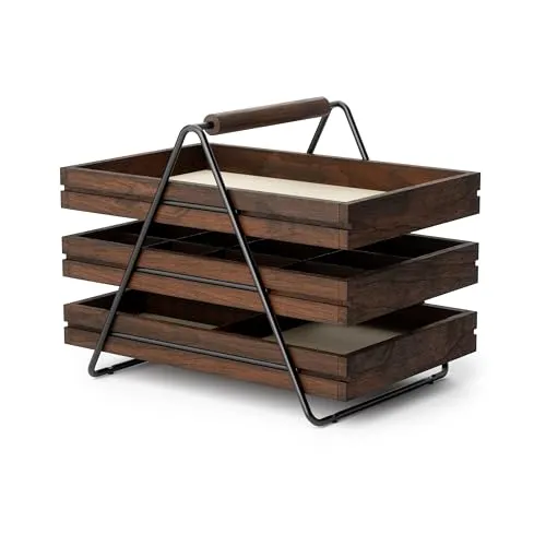 Umbra Jewelry Tray Walnut Terrace Schmucktablett - Schmucktablett aus hochwertigem Paulowniaholz, mit ausziehbaren Fächern für ordentliche Aufbewahrung und praktischem Transportgriff.