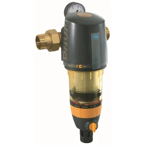 SYR Drufi max DFR Rückspülfilter 231500045 - Sanitärinstallation mit regelbarem Druckminderer von 1,5 bis 6 bar, inklusive Montageschlüssel – optimaler Schutz für Ihre Rohrleitungen.