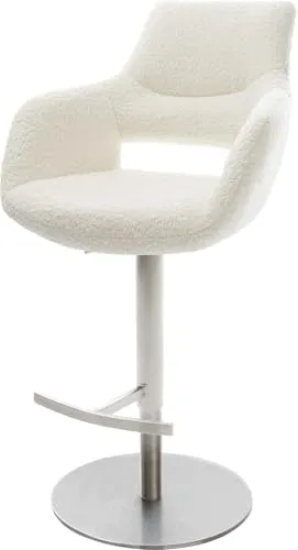 DELIFE Barstuhl Yago-Flex Bouclé Weiß - Hochwertiger Barhocker mit drehbarem Edelstahlgestell und pflegeleichtem Bouclé-Stoff. Ideal für großen Komfort und modernen Look in jeder Bar oder Küche.