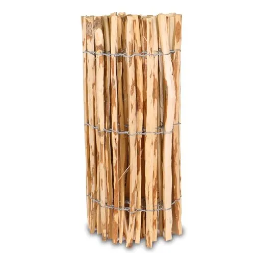 Staketenzaun Holzzaun 80cm Höhe, Teichumrandung Haselnuss - Dekorativer Staketenzaun in 5m Länge, witterungsbeständig und stabil - ideal als Teichumrandung oder Gartenzaun mit 4-6cm Lattenabstand, für eine schnelle und einfache Montage.