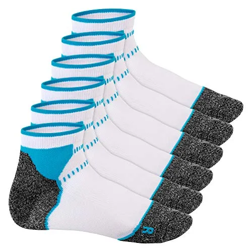 Footstar Damen & Herren Funktions Sport Socken (6 Paar), Gepolsterte Laufsocken - Weiss-Blau 35-38