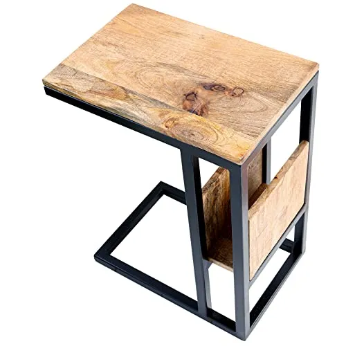 riess-ambiente Beistelltisch CONCIERGE 60cm natur / schwarz - Ablagetisch aus Mango-Massivholz und Metall, pflegeleicht und ideal für Laptops, bietet praktischen Stauraum und wertet dein Wohnzimmer stilvoll auf.