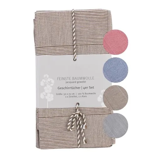 liebling 4er Pack Polier- und Geschirrtücher, Jacquard gewebt, 100% Baumwolle, robust und saugstark, schnelltrocknend, 50 x 70 cm, Farbe: Taupe