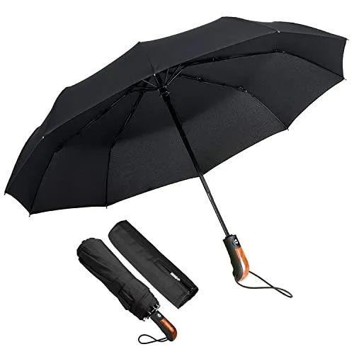 KASTEWILL Regenschirm Schirm Damen & Herren,Taschenschirm Sturmfest Windsicher Stabil Verstärkt XL Automatik bis 140 km/h mit 10 Edelstahl Rippen &Teflon Beschichtung für Reise Outdoor Klein,Schwarz
