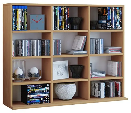 VCM Holz CD DVD Standregal Megosa L - Medienregal und Raumteiler, 12 Fächer für 480 CDs oder 224 DVDs, platzsparend und stilvoll