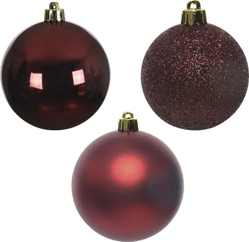 Weihnachtskugeln Kunststoff 8cm 34er Set - Ochsenblut - Sonstiges Gartenmöbelzubehör - Bruchsichere Weihnachtskugeln in elegantem Ochsenblut, ideal für festliche Dekorationen und vielseitige Anwendungen, Set mit 34 Kugeln in verschiedenen Oberflächen.