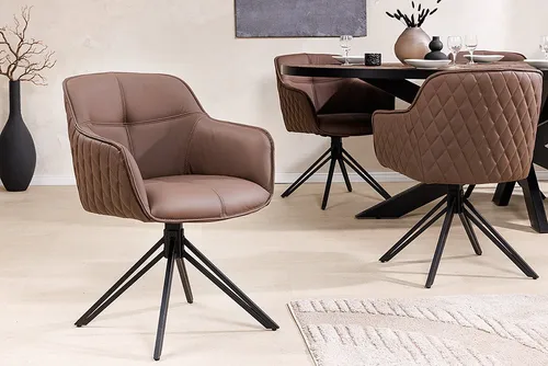 Riess Ambiente Drehbarer Stuhl Euphoria - 80cm - Braun Schwarz - Eleganter Drehstuhl mit hochwertigem Echtlederbezug und stabilen Metallgestell. Die Sitzschale lässt sich um bis zu 180° drehen. Ideal für Esstisch oder Büro, kombiniert Stil und Funktionalität.