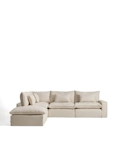 Anarela Modulares 6-Sitzer-Ecksofa aus Leinen und Viskose - Stilvolles modulares 6-Sitzer-Ecksofa für drinnen. Hochwertiger Bezug aus Leinen und Viskose, bietet hohen Komfort und eine maximale Belastbarkeit von 650 kg.